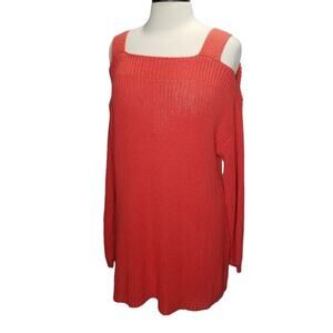 Soft Surroundings Sweater Womens 1X Coral Knit Free Day Cold Shoulder linen